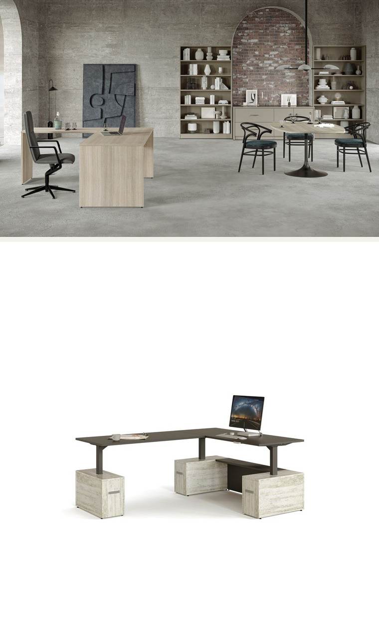 Office with Meeting Table – Desk with round meeting table.