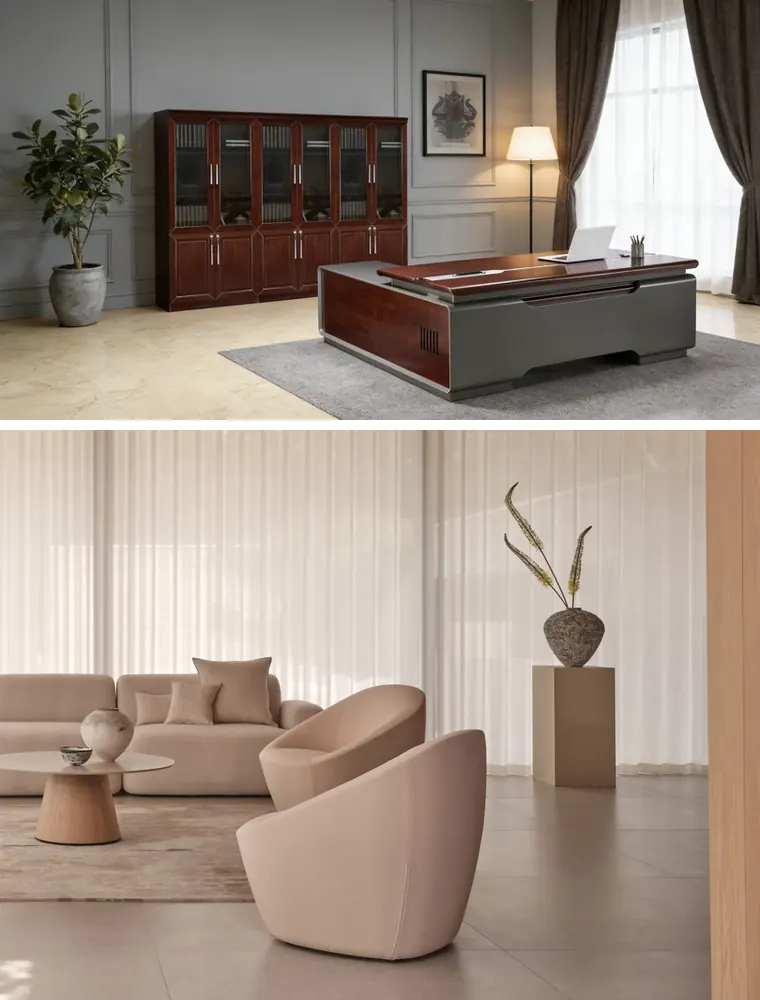 Executive Office – Executive desk with a glass-door bookcase.
