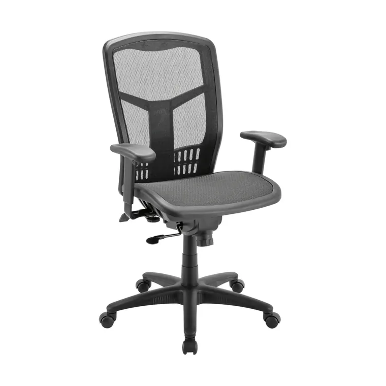 Mesh High-Back Chair – Breathable mesh back, adjustable arms.